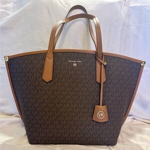Michael Kors Brown Logo Tote with Tan Trim
